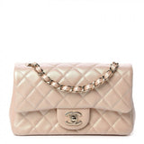 Chanel Iridescent Calfskin Quilted Mini Rectangular Flap Bag Beige