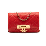 Chanel Lambskin quilted golden class wallet on chain woc red