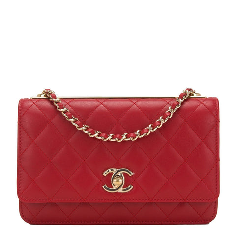 Chanel Red Quilted Lambskin Trendy CC Wallet On Chain (WOC)