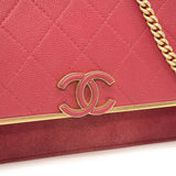 Chanel Grained Calfskin Stitched Small WOC CC Flap Bag Pink Chain Flap