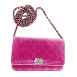 Chanel Boy Wallet on Chain Quilted Woc Pink Velvet Cross Body Bag