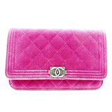 Chanel Boy Wallet on Chain Quilted Woc Pink Velvet Cross Body Bag