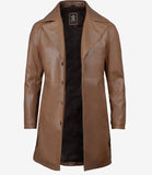 Men's 3 4 Length Brown Leather Car Coat