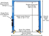 ATLAS Automotive Equipment 9OHSC-SS 2-Post Vehicle Overhead Lift, 11’9” Minimum Ceiling Height, 9,000lb Capacity, Clear Floor, 11’10” Height, 3-Stage Front and 2-Stage Rear Arms, for DIY/Hobbyists