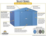 Arrow Select 10′ x 12′ Outdoor Lockable Steel Storage Shed Building, Charcoal