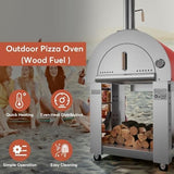 Empava Pizza Oven with Open Shelf and Wheels for Outdoor Kitchen, Wood Fire for Grill & Camping Backyard Party in Stainless Steel, 38.6 Inch, Italian Red