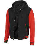 Men's Red and Black Varsity Letterman Jacket With Hood