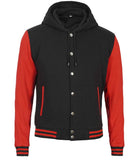 Men's Red and Black Varsity Letterman Jacket With Hood