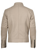 Mens Beige Cafe Racer Style Leather Jacket