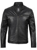 Men Black Cafe Racer Real Leather Jacket