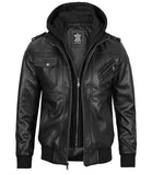 Tall Men's Black Leather Jacket with Removable Hood