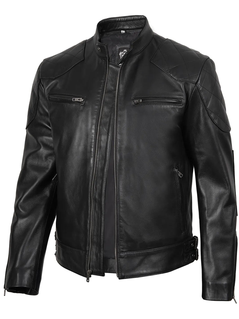 Men's Black Cafe Racer Leather Jacket