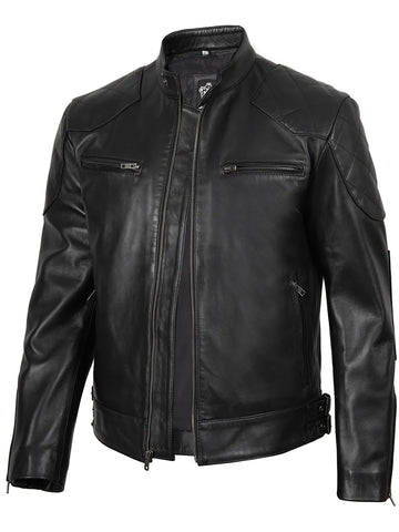 Men's Black Cafe Racer Leather Jacket