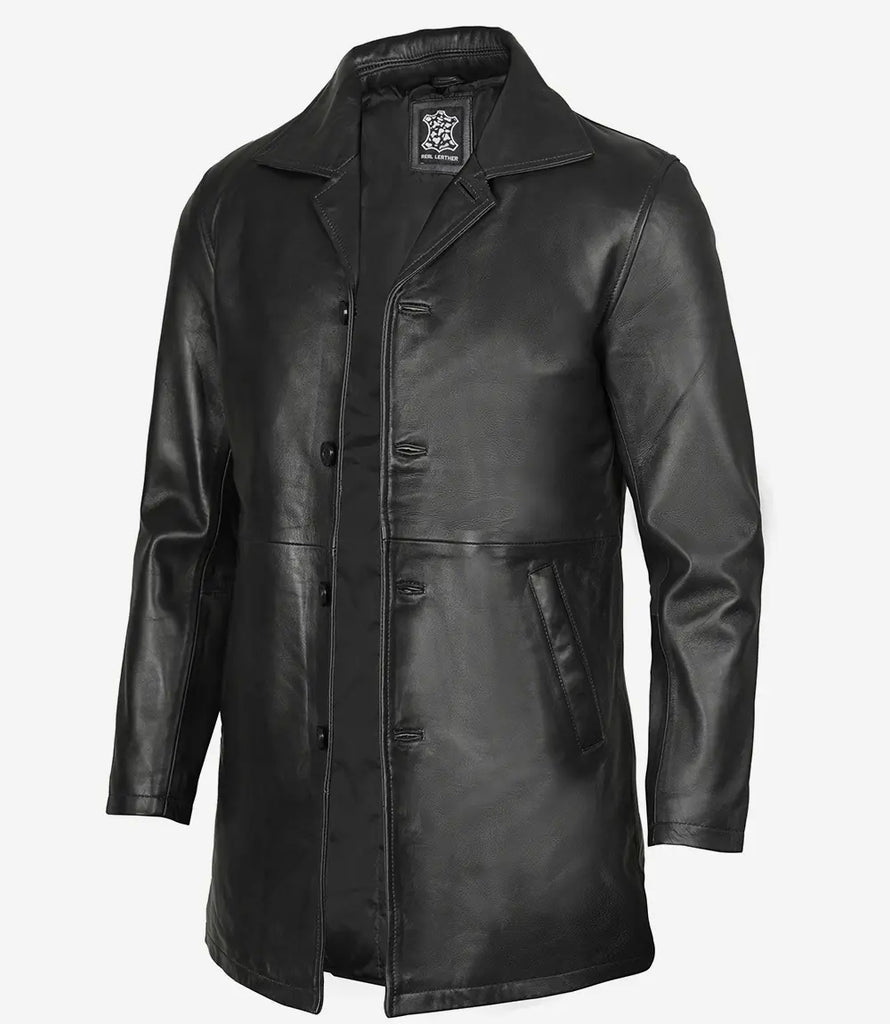 Winchester Men's Black 3 4 Length Leather Car Coat