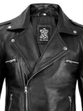 Men's Black Asymmetrical Belted Biker Style Leather Jacket