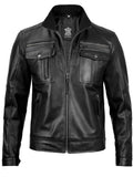 Moffit Mens Black Cafe Racer Style Real Leather Jacket