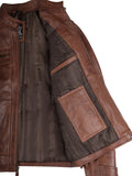 Men’s Cognac Brown Quilted Leather Style Biker Jacket