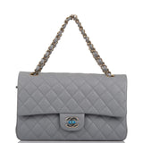 Chanel Shiny Grey Quilted Caviar Medium Classic Double Flap Bag Light Gold Hardware