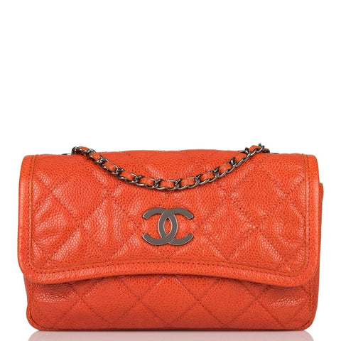 Pre-owned Chanel Mini Flap Bag Dark Orange Caviar Ruthenium Hardware