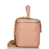 Chanel Beige Quilted Lambskin Small Top Handle Vanity Bag Antique Gold Hardware