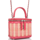 Chanel Pink Small Rattan Vanity Case Silver Hardware