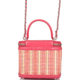 Chanel Pink Small Rattan Vanity Case Silver Hardware
