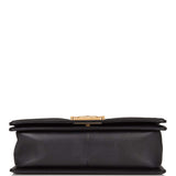 Pre-owned Chanel Black Python Medium Boy Bag Antique Gold Hardware