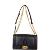 Pre-owned Chanel Black Python Medium Boy Bag Antique Gold Hardware