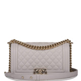 Chanel Medium Boy Bag Grey Quilted Caviar Light Gold Hardware