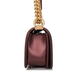 Chanel Plum Metallic Quilted Calfskin Small Boy Bag Antique Gold Hardware