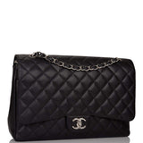 Chanel Black Quilted Caviar Maxi Classic Double Flap Bag Silver Hardware