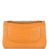 Chanel Orange Alligator Jumbo Classic Double Flap Bag Silver Hardware