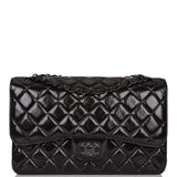 Chanel SO Black Shiny Crumpled Calfskin Jumbo Classic Double Flap Bag Black Hardware
