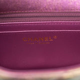 Chanel Mini Rectangular Flap Bag Purple Iridescent Lambskin Light Gold Hardware