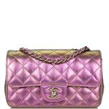 Chanel Mini Rectangular Flap Bag Purple Iridescent Lambskin Light Gold Hardware