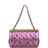 Chanel Mini Rectangular Flap Bag Purple Iridescent Lambskin Light Gold Hardware