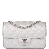 Chanel Silver Metallic Quilted Lambskin Rectangular Mini Classic Flap Bag Silver Hardware