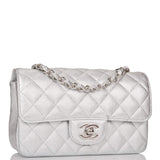 Chanel Silver Metallic Quilted Lambskin Rectangular Mini Classic Flap Bag Silver Hardware