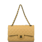 Chanel Yellow Quilted Lambskin Medium Classic Double Flap Bag Rainbow Hardware