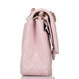 Chanel Rose Clair Quilted Caviar Medium Classic Double Flap Bag Light Gold Hardware
