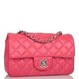Chanel Pink Quilted Lambskin Rectangular Mini Classic Flap Bag Silver Hardware