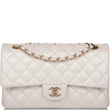 Chanel White Iridescent Quilted Lambskin Medium Classic Double Flap Bag Light Gold Hardware