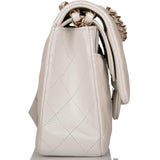 Chanel White Iridescent Quilted Lambskin Medium Classic Double Flap Bag Light Gold Hardware
