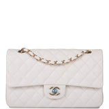 Chanel White Quilted Caviar Medium Classic Double Flap Bag Gold Hardware
