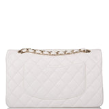 Chanel White Quilted Caviar Medium Classic Double Flap Bag Gold Hardware