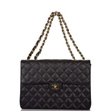 Chanel Vintage Black Quilted Caviar Jumbo Single Flap Bag Gold Hardware