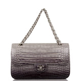 Chanel Ombre Grey Matte Alligator Medium Classic Double Flap Bag Silver Hardware
