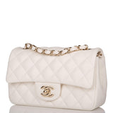 Chanel White Quilted Lambskin Rectangular Mini Classic Flap Bag Light Gold Hardware