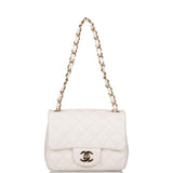 Chanel White Quilted Lambskin Square Mini Classic Flap Bag Light Gold Hardware