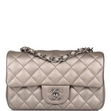 Chanel Mini Rectangular Flap Bag Ruthenium Metallic Lambskin Silver Hardware